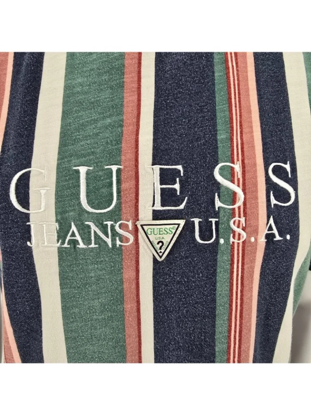 Guess Jeans U.S.A. Embroidered Logo Faded Multicolor Striped T-Shirt (M) - Picture 3 of 12